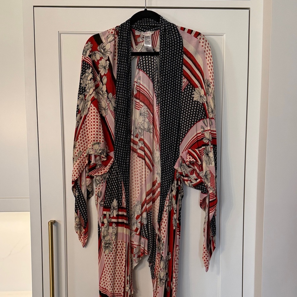 Free People Red and Black Floral Kimono